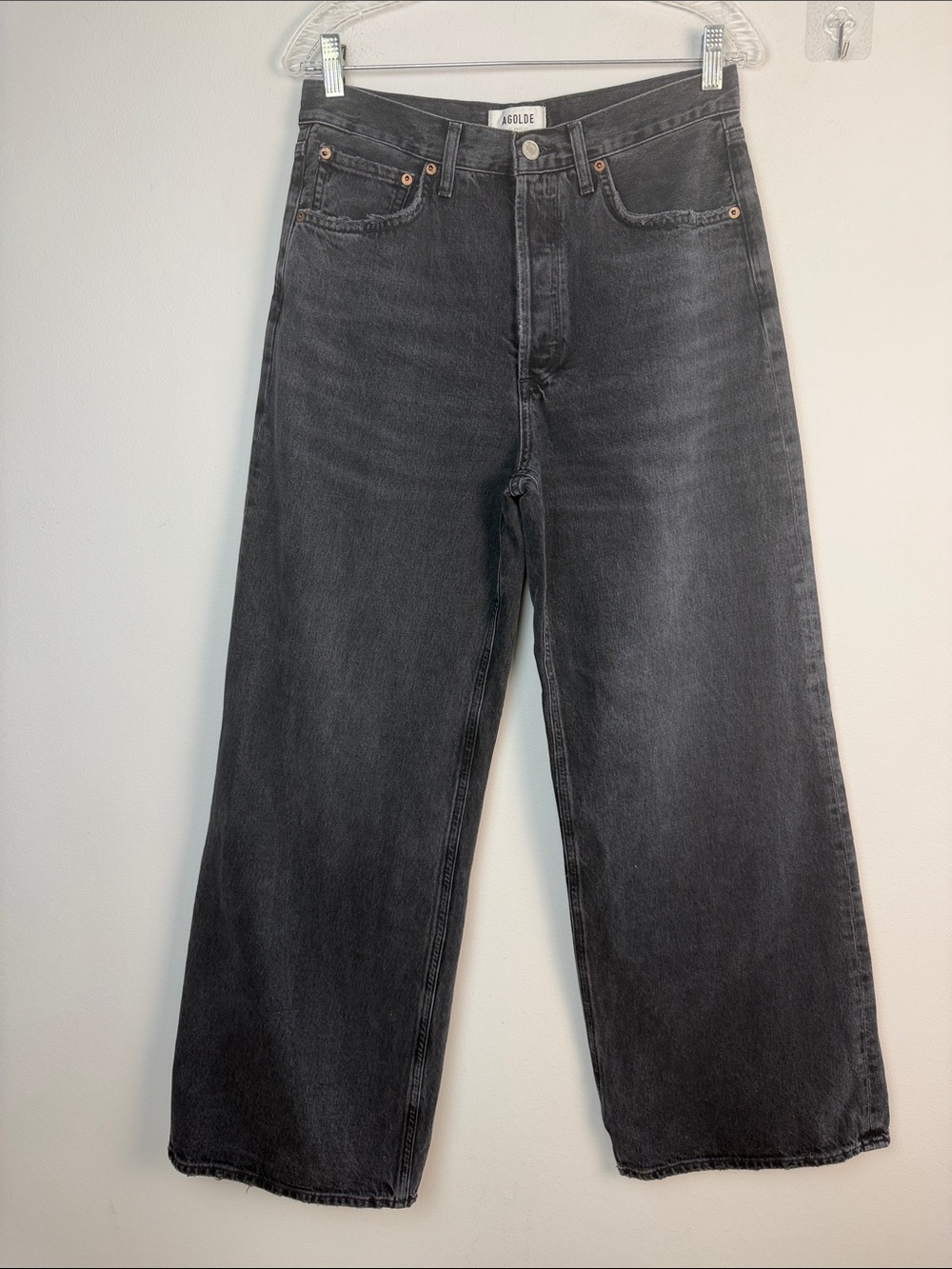 Agolde Dame High Rise Wide Leg Jeans Hitch Black 28 Regenerative Cotton Denim - Picture 2 of 16